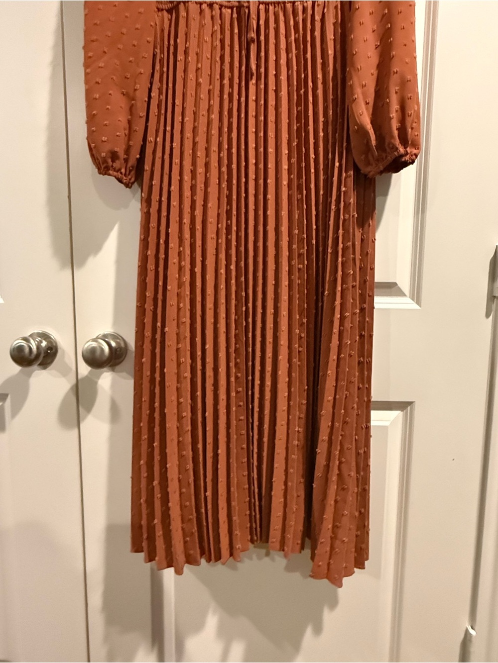 Rust Textured Maxi Dress with Smocked Waist - Picture 3 of 6